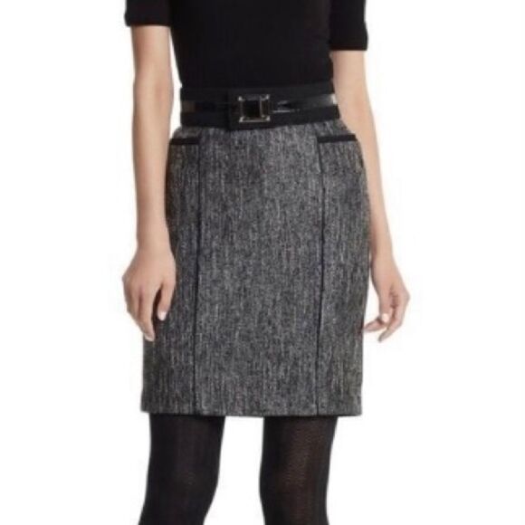 WHBM Black White Silver Tweed Mini Skirt 2 - Picture 1 of 6